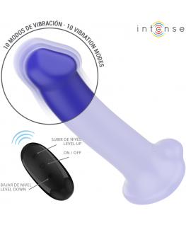 INTENSE - VIBRATORE VICTORIA CON VENTOSA 10 VIBRAZIONI BLU SCURO TELECOMANDO