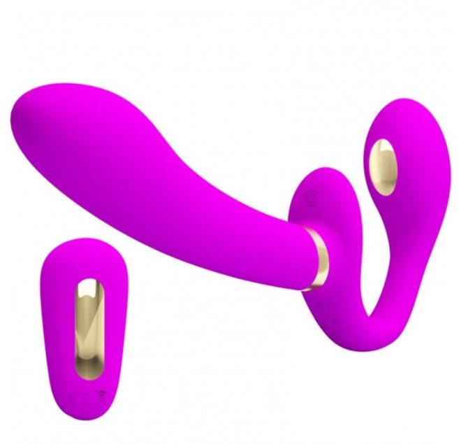 PRETTY LOVE - THUNDERBIRD DOPPIO VIBRATORE CON STRAP-ON E TELECOMANDO VIOLA