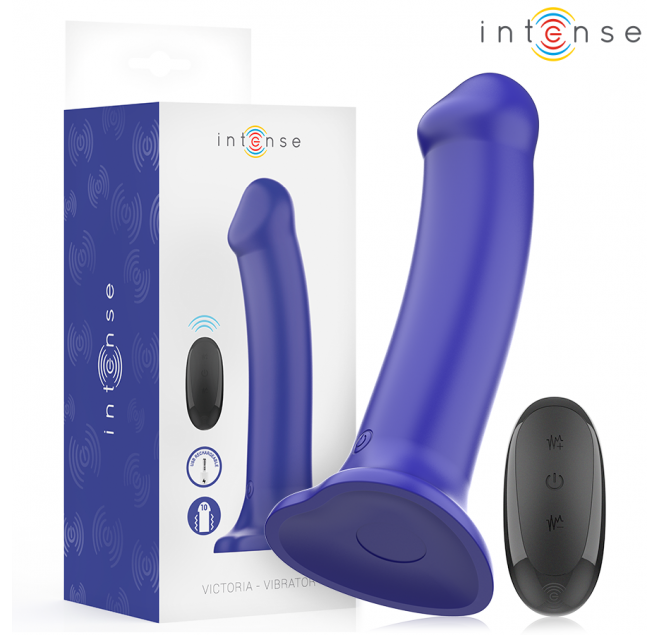 INTENSE - VIBRATORE VICTORIA CON VENTOSA 10 VIBRAZIONI BLU SCURO TELECOMANDO