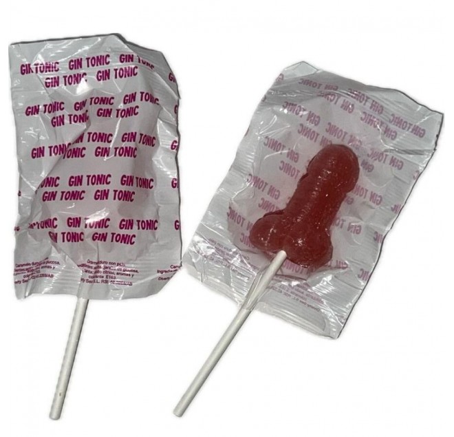 DIABLO GOLOSO - 1 LECCA-LECCA A FORMA DI PENE GIN TONIC GUSTO FRAGOLA 10% ALCOOL