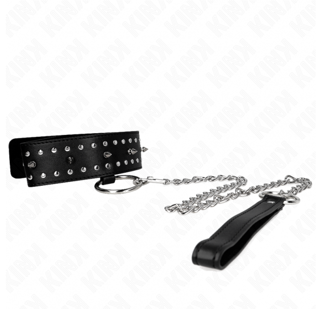 KINK - COLLANA CON GUINZAGLIO 65 CM CON BORCHIE IN ARGENTO MODELLO 1 REGOLABILE 36-43 CM X 5 CM