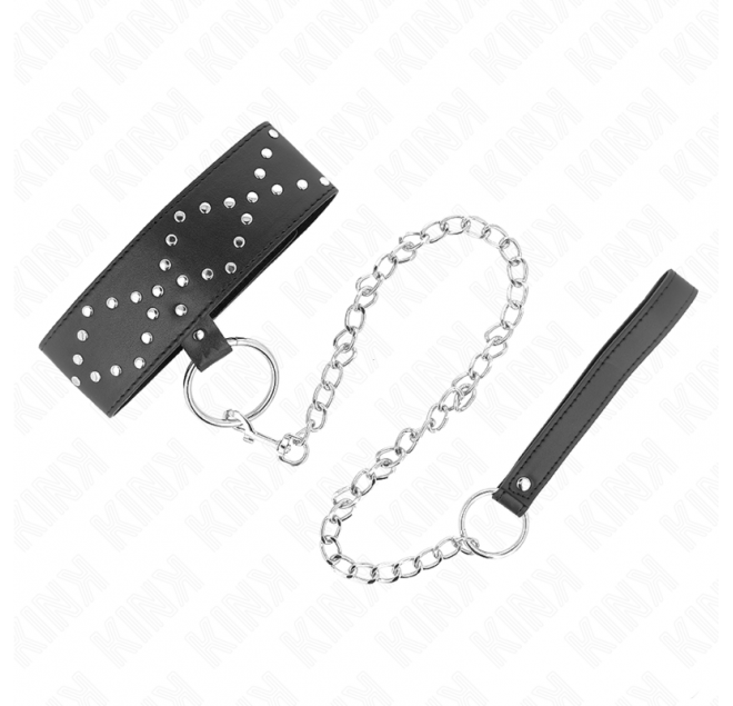KINK - COLLANA 65 CM CON GUINZAGLIO CON BORCHIE ARGENTO MODELLO 3 REGOLABILE 36-43 CM X 5 CM