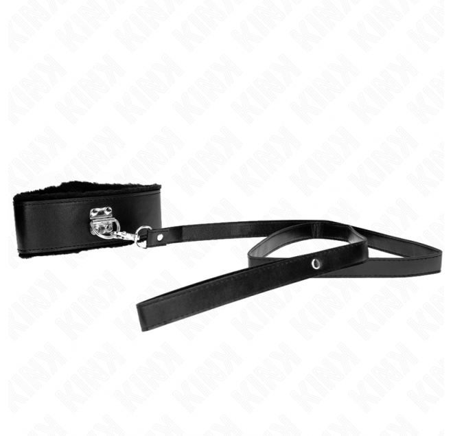 KINK - COLLANA CON GUINZAGLIO 116 CM CON BORCHIE IN ARGENTO MODELLO 4 NERO REGOLABILE 40-48 CM X 6 CM