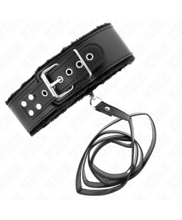 KINK - COLLANA CON GUINZAGLIO 116 CM CON BORCHIE IN ARGENTO MODELLO 4 NERO REGOLABILE 40-48 CM X 6 CM