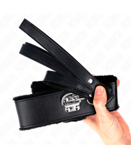 KINK - COLLANA CON GUINZAGLIO 116 CM CON BORCHIE IN ARGENTO MODELLO 4 NERO REGOLABILE 40-48 CM X 6 CM