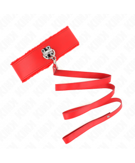 KINK - COLLANA CON GUINZAGLIO 116 CM CON BORCHIE IN ARGENTO MODELLO 4 ROSSO REGOLABILE 40-48 CM X 6 CM