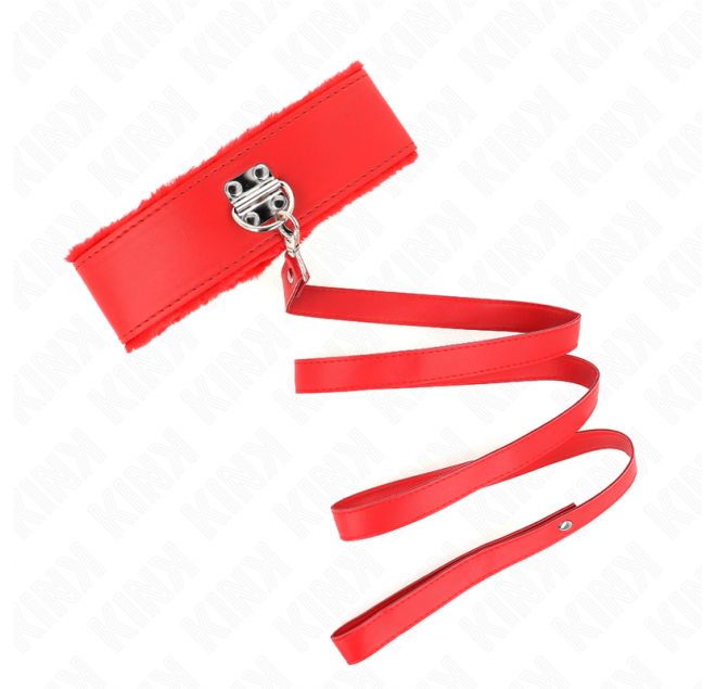 KINK - COLLANA CON GUINZAGLIO 116 CM CON BORCHIE IN ARGENTO MODELLO 4 ROSSO REGOLABILE 40-48 CM X 6 CM