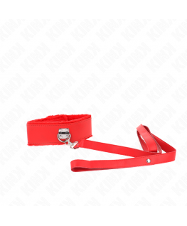 KINK - COLLANA CON GUINZAGLIO 116 CM CON BORCHIE IN ARGENTO MODELLO 4 ROSSO REGOLABILE 40-48 CM X 6 CM