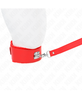 KINK - COLLANA CON GUINZAGLIO 116 CM CON BORCHIE IN ARGENTO MODELLO 4 ROSSO REGOLABILE 40-48 CM X 6 CM