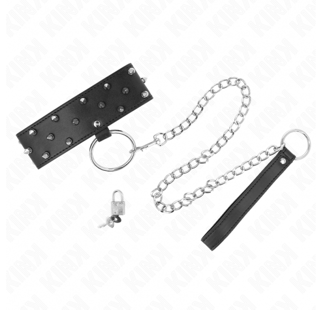 KINK - COLLANA CON GUINZAGLIO 65 CM CON BORCHIE IN ARGENTO MODELLO 5 REGOLABILE 36-43 CM X 5 CM