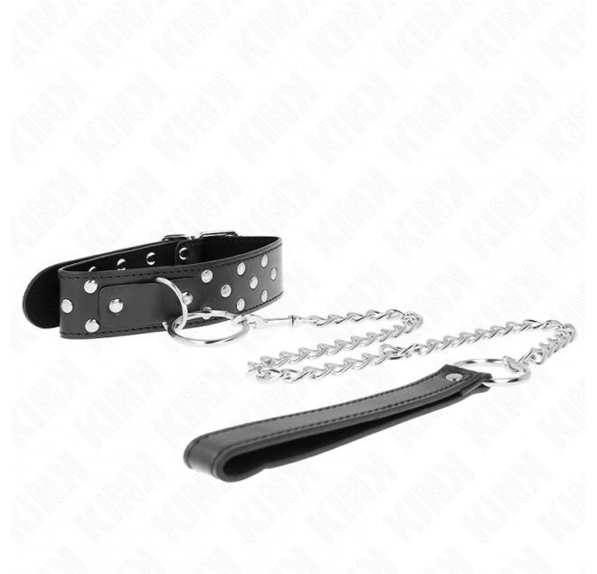 KINK - COLLANA CON CINTURINO AD ANELLO RIVETTO CON CINTURA 65 CM NERO REGOLABILE 36-50 CM X 3,8 CM