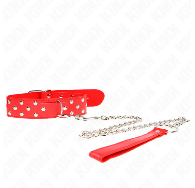 KINK - COLLANA CON CINTURINO AD ANELLO RIVETTO CON CINTURA 65 CM ROSSO REGOLABILE 36-50 CM X 3,8 CM