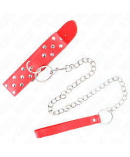 KINK - COLLANA CON CINTURINO AD ANELLO RIVETTO CON CINTURA 65 CM ROSSO REGOLABILE 36-50 CM X 3,8 CM
