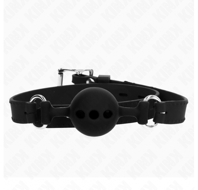 KINK - BAVAGLIO IN SILICONE INTERO 55 x 2 CM CON SFERA DA 4 CM MISURA S NERO REGOLABILE 35-51 CM