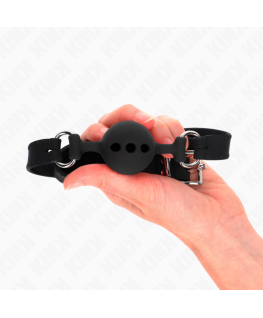 KINK - BAVAGLIO IN SILICONE INTERO 55 x 2 CM CON SFERA DA 4 CM MISURA S NERO REGOLABILE 35-51 CM