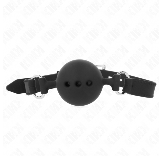 KINK - BAVAGLIO IN SILICONE INTERO 55 x 2 CM CON SFERA DA 4,5 CM MISURA M NERO REGOLABILE 35-51 CM