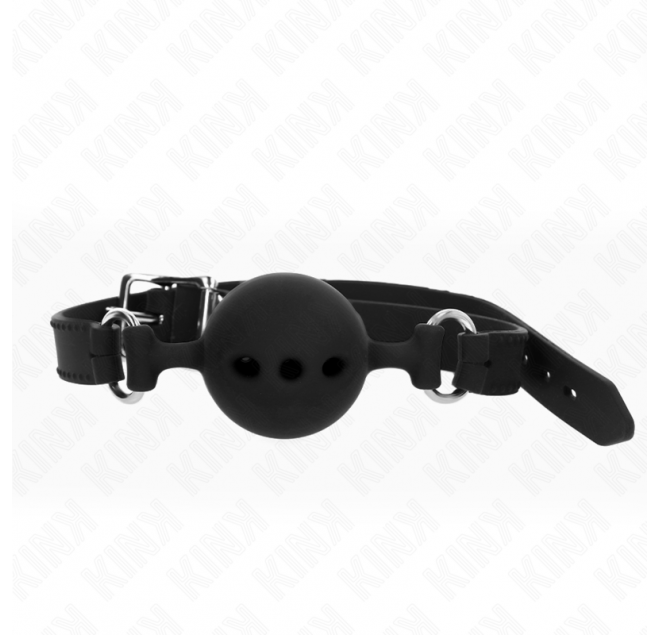 KINK - BAVAGLIO IN SILICONE INTERO 55 x 2 CM CON SFERA DA 5 CM MISURA L NERO REGOLABILE 35-51 CM