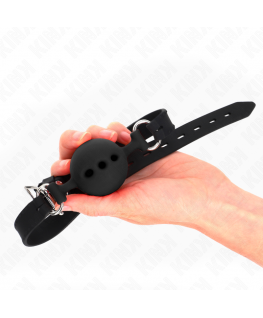 KINK - BAVAGLIO IN SILICONE INTERO 55 x 2 CM CON SFERA DA 5 CM MISURA L NERO REGOLABILE 35-51 CM