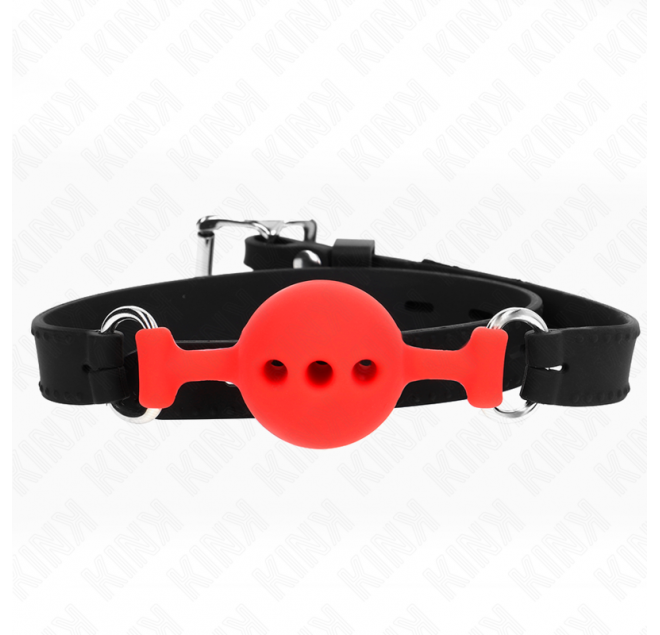 KINK - BAVAGLIO IN SILICONE INTERO 55 x 2 CM CON SFERA DA 4 CM MISURA S ROSSO REGOLABILE 35-51 CM