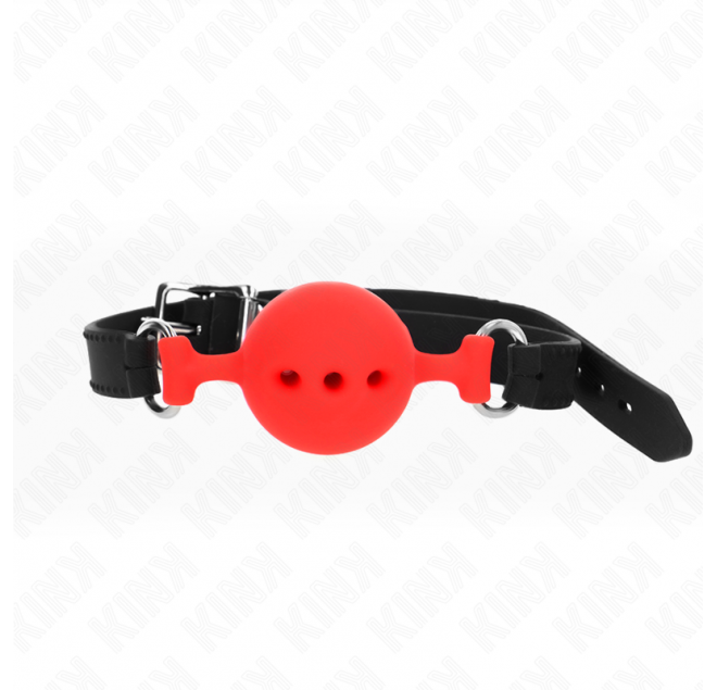 KINK - BAVAGLIO IN SILICONE INTERO 55 x 2 CM CON SFERA DA 4,5 CM MISURA M ROSSO REGOLABILE 35-51 CM