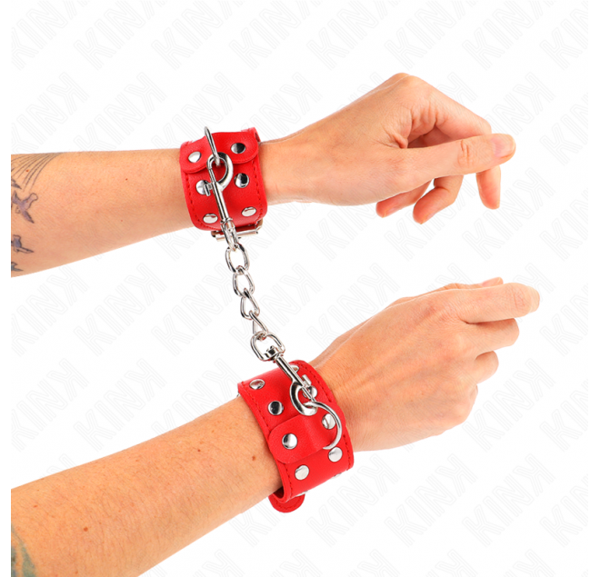 KINK - BRACCIALI CON DOPPIA LINEA DI BORCHIE REGOLABILI ROSSO
