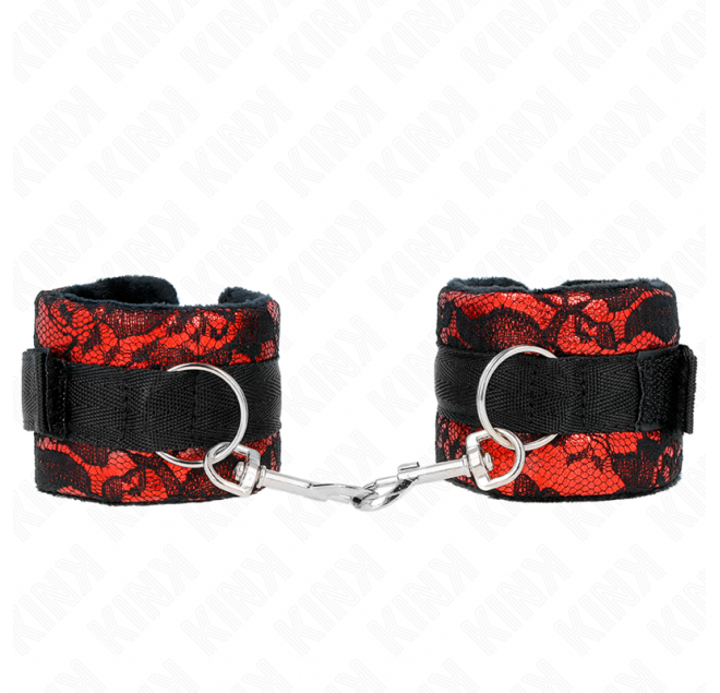 KINK - POLSO CORTO IN PIZZO DI VELLUTO E FASCIA IN NYLON ROSSO / NERO 23 X 6,5 CM