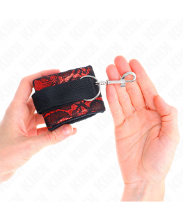 KINK - POLSO CORTO IN PIZZO DI VELLUTO E FASCIA IN NYLON ROSSO / NERO 23 X 6,5 CM
