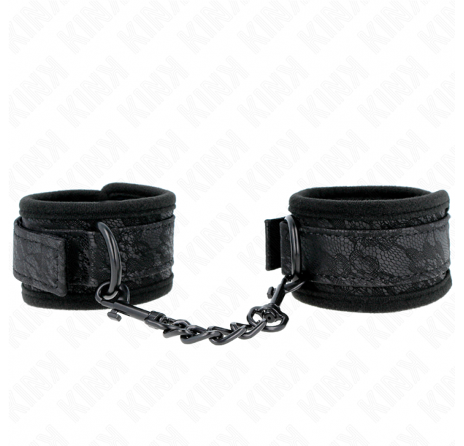 KINK - POLSI RICOPERTI DI PIZZO SCURO IN NEOPRENE REGOLABILE NERO 20-29 CM X 5 CM