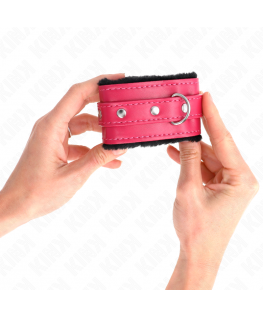 KINK - POGGIPOLSI PREMIUM FODERATI IN PELLICCIA NERI CON CINTURA ROSA LAMPONE REGOLABILE 17-29 CM X 6 CM