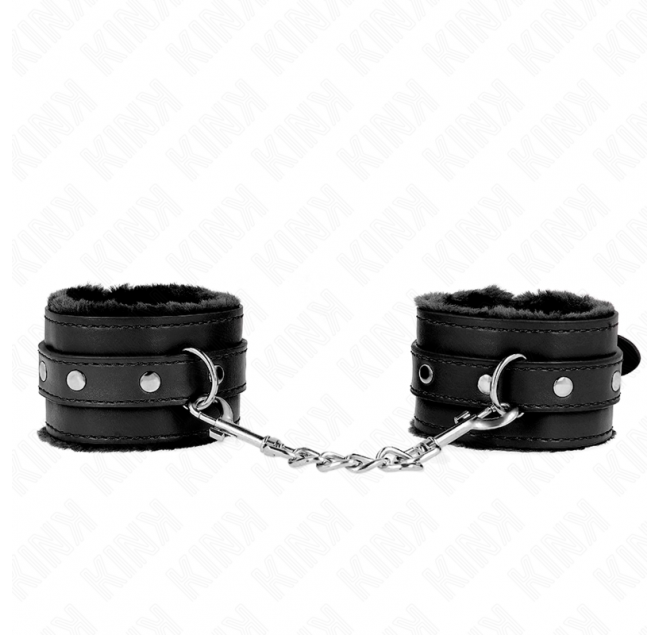 KINK - RESISTENZA DA POLSO PREMIUM FODERATA IN PELLICCIA NERA CON CINTURA NERA REGOLABILE 17-29 CM X 6 CM