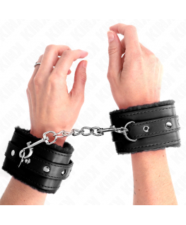 KINK - RESISTENZA DA POLSO PREMIUM FODERATA IN PELLICCIA NERA CON CINTURA NERA REGOLABILE 17-29 CM X 6 CM