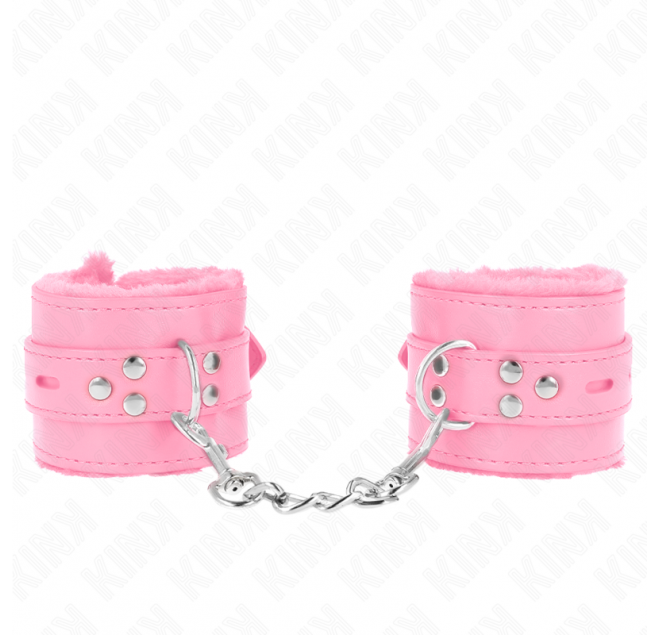 KINK - POLSINI IMBOTTITI IN PELLICCIA CON FORI QUADRI ROSA E CINTURA ROSA REGOLABILE 17-29 CM X 6 CM