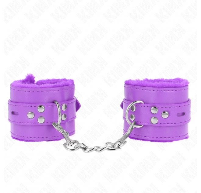 KINK - POLSINI IMBOTTITI IN PELLICCIA CON FORI QUADRI VIOLA E CINTURA VIOLA REGOLABILE 17-29 CM X 6 CM