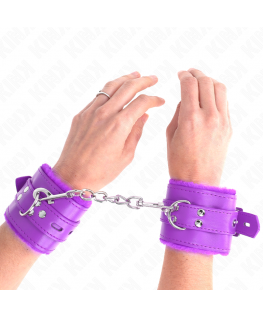 KINK - POLSINI IMBOTTITI IN PELLICCIA CON FORI QUADRI VIOLA E CINTURA VIOLA REGOLABILE 17-29 CM X 6 CM