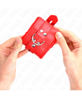 KINK - POLSINI IMBOTTITI IN PELLICCIA CON FORI QUADRI ROSSO E CINTURA ROSSA REGOLABILE 17-29 CM X 6 CM