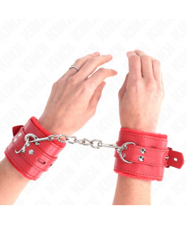 KINK - POLSINI IMBOTTITI IN PELLICCIA CON FORI QUADRI ROSSO E CINTURA ROSSA REGOLABILE 17-29 CM X 6 CM