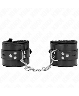 KINK - POLSINI IMBOTTITI IN PELLICCIA CON FORI QUADRI NERI E CINTURA NERA REGOLABILE 17-29 CM X 6 CM