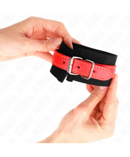 KINK - RESISTENZA DA POLSO IN NYLON NERO CON SIMILPELLE ROSSO REGOLABILE 19-24 CM X 5,5 CM