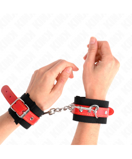 KINK - RESISTENZA DA POLSO IN NYLON NERO CON SIMILPELLE ROSSO REGOLABILE 19-24 CM X 5,5 CM