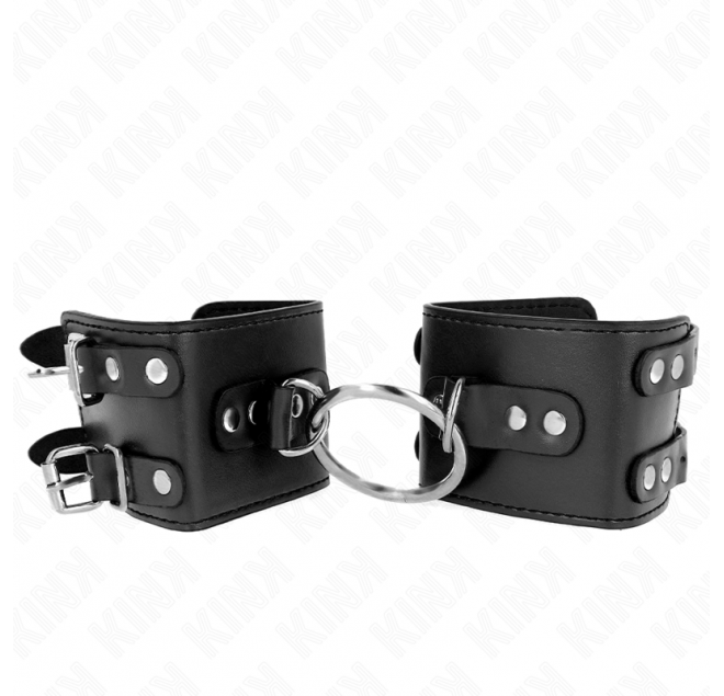 KINK - POLSO FISSO CON ANELLO E BORCHIE REGOLABILE NERO 17-22 CM X 6,5 CM