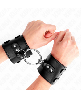 KINK - POLSO FISSO CON ANELLO E BORCHIE REGOLABILE NERO 17-22 CM X 6,5 CM