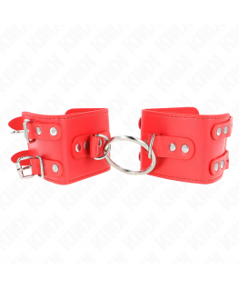 KINK - POLSO FISSO CON ANELLO E BORCHIE REGOLABILE ROSSO 17-22 CM X 6,5 CM