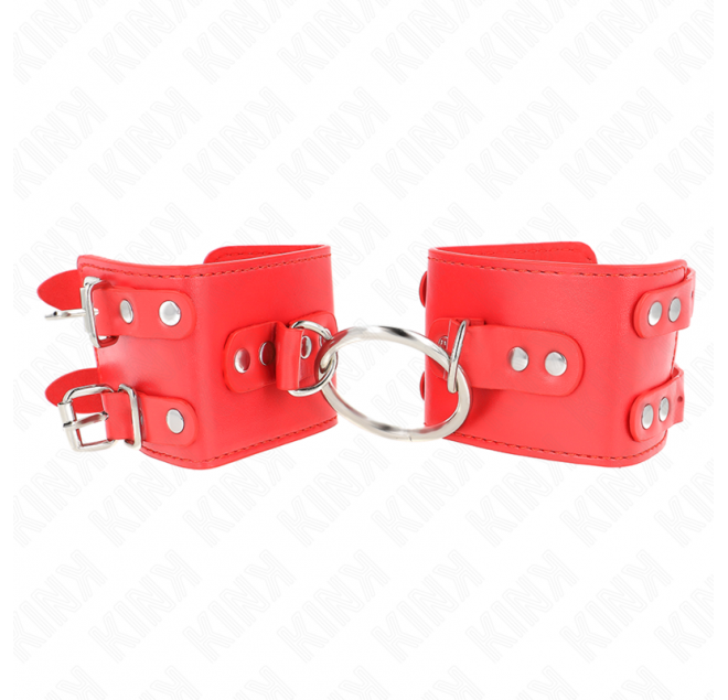 KINK - POLSO FISSO CON ANELLO E BORCHIE REGOLABILE ROSSO 17-22 CM X 6,5 CM