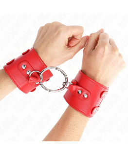 KINK - POLSO FISSO CON ANELLO E BORCHIE REGOLABILE ROSSO 17-22 CM X 6,5 CM