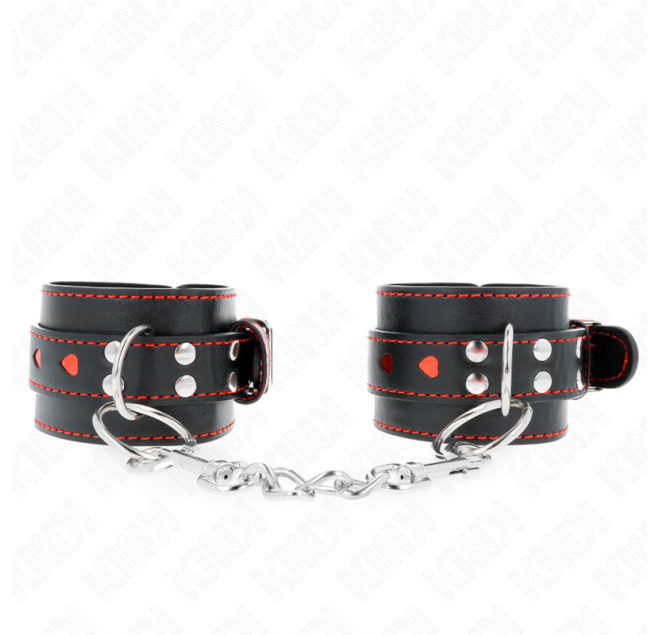 KINK - POLSO NERO CON INTARSIO CUORE ROSSO REGOLABILE 21-28 CM X 5,5 CM