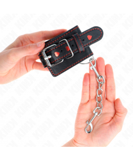 KINK - POLSO NERO CON INTARSIO CUORE ROSSO REGOLABILE 21-28 CM X 5,5 CM
