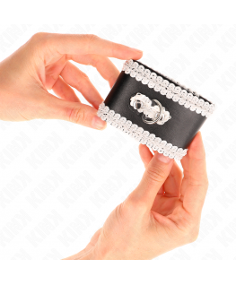 KINK - POLSO NERO CON PIZZO DECORATO BIANCO REGOLABILE 20-23 CM X 5,5 CM