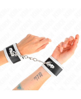 KINK - POLSO NERO CON PIZZO DECORATO BIANCO REGOLABILE 20-23 CM X 5,5 CM