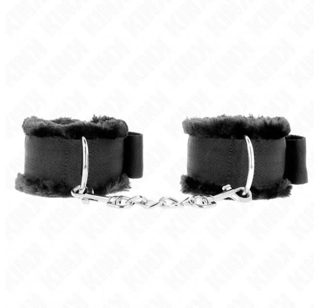 KINK - POGGIPOLSI FODERATI IN PELLICCIA NERI REGOLABILI 17-31 CM X 7 CM