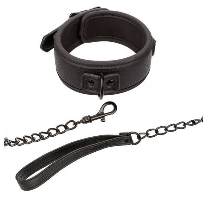 CALEXOTICS - NOCTURNAL COLLARE E GUINZAGLIO IN PELLE REGOLABILE NERO